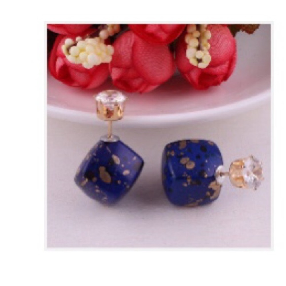 ⭐️ Navy/gold Square ear jacket earrings